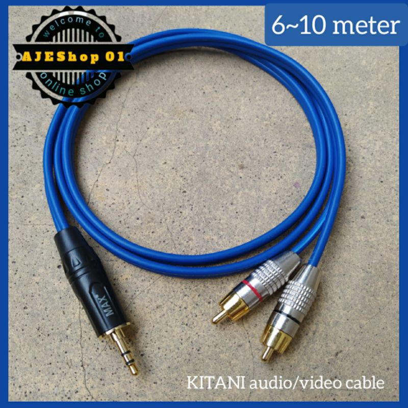 Kabel audio jack mini stereo 3,5 mm to dual rca panjang 6 sampai 10 meter