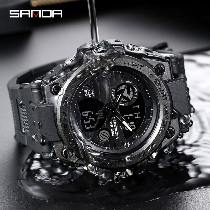 SANDA 739 Jam Tangan Pria Digital Analog Tali Rubber Chronograph Anti Air WATCHKITE WKOS