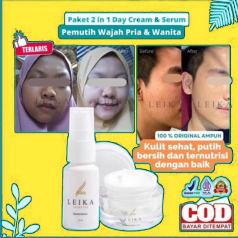 Paket 2in1 Leika skincare serum & krim pemutih wajah pemutih wajah paket pemutih wajah pemutih wajah