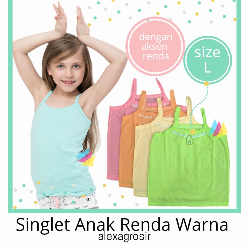 Kaos Dalam Anak Perempuan 4-7 Tahun Size M L XL 3L Putih Angela RENDA