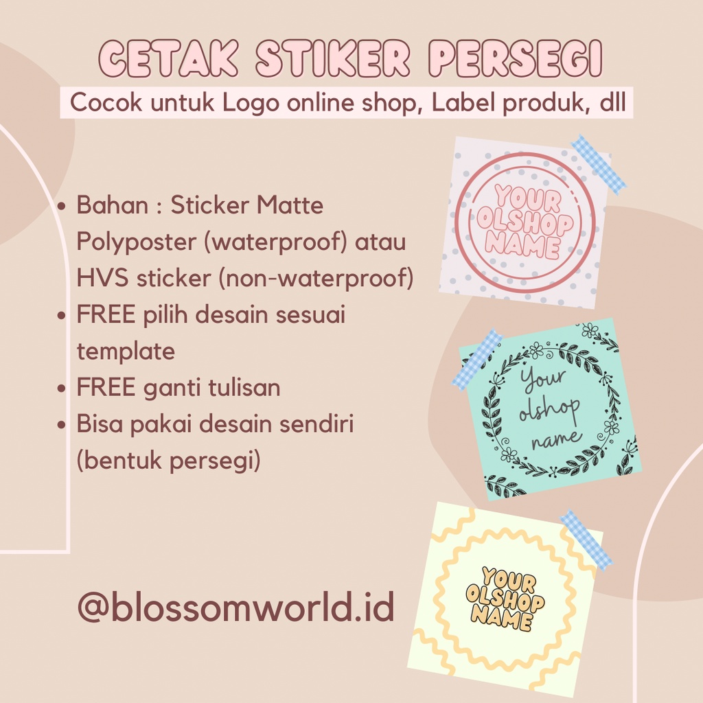 

Cetak Stiker Persegi (Kotak) / Stiker Logo Olshop/ Logo Usaha Termurah / Label Produk Persegi Murah