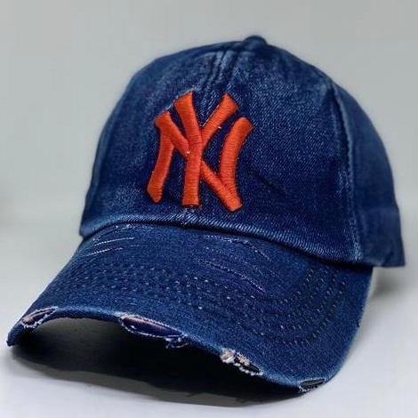 Topi NY Jeans Cap Pria wanita Bordir Merah Pria distro Original Keren Import Bahan Jeans Denim Higth