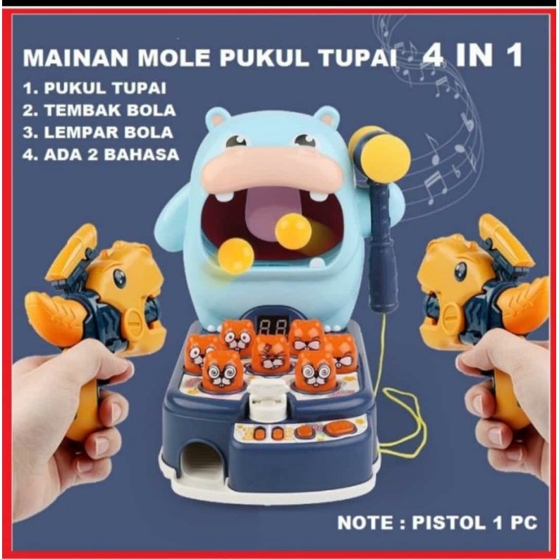 Mainan Whack A Mole Hippo Beats Hamster Pukul Tupai