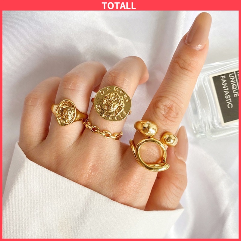 5 Pcs/1Set Cincin Emas punk Aneka Bentuk Gaya Retro Korea Untuk Wanita totall