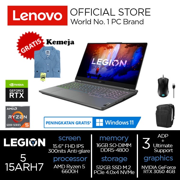 Lenovo Legion 5 15ARH7 07ID Ryzen 5 6600H RTX3050 16GB 512GB W11+OHS21