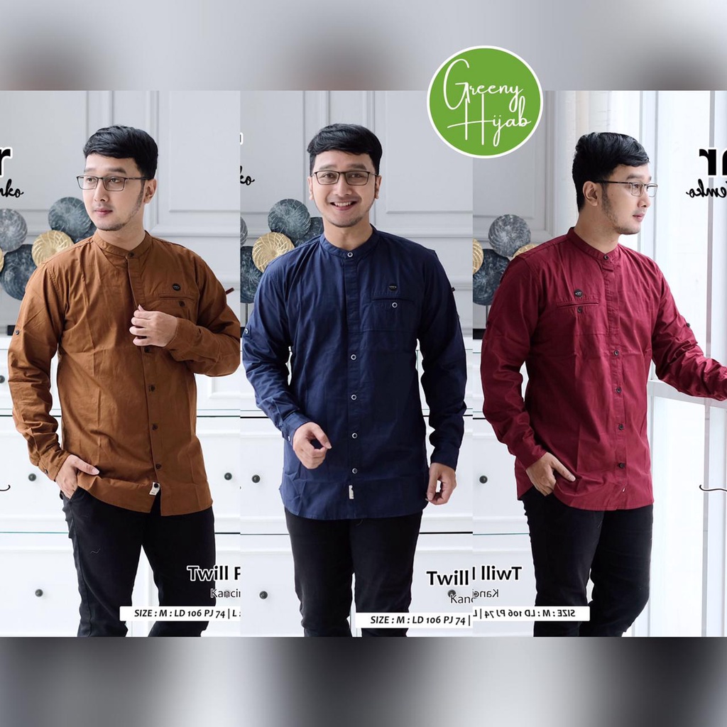 KEMEJA KURTA KOKO FIKAR ATASAN BAJU KEMKO POLOS BUSANA MUSLIM PRIA LENGAN PANJANG BAHAN COTRON KATUN