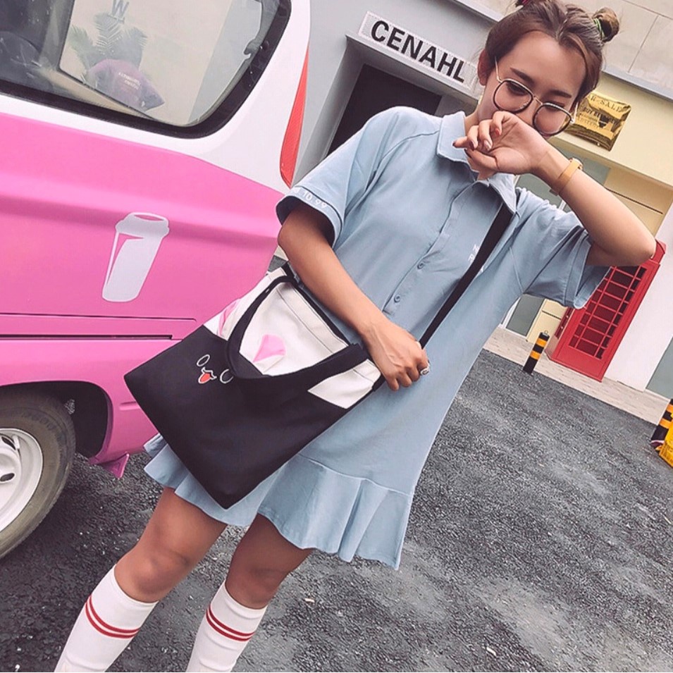 Twenty Bag - Tas Tote Bag Wanita Resleting Terbaru 2022 Aesthetic Kekinian Motif Carakter Rabbit Kelinci Korea Style Multifungsi