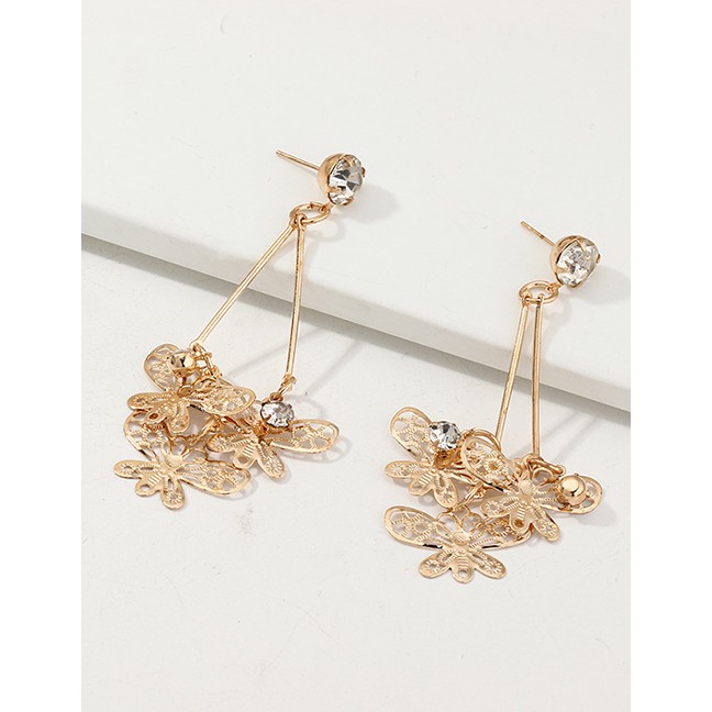 LRC Anting Tusuk Fashion Golden Alloy Butterfly Zircon Long Earrings D94447