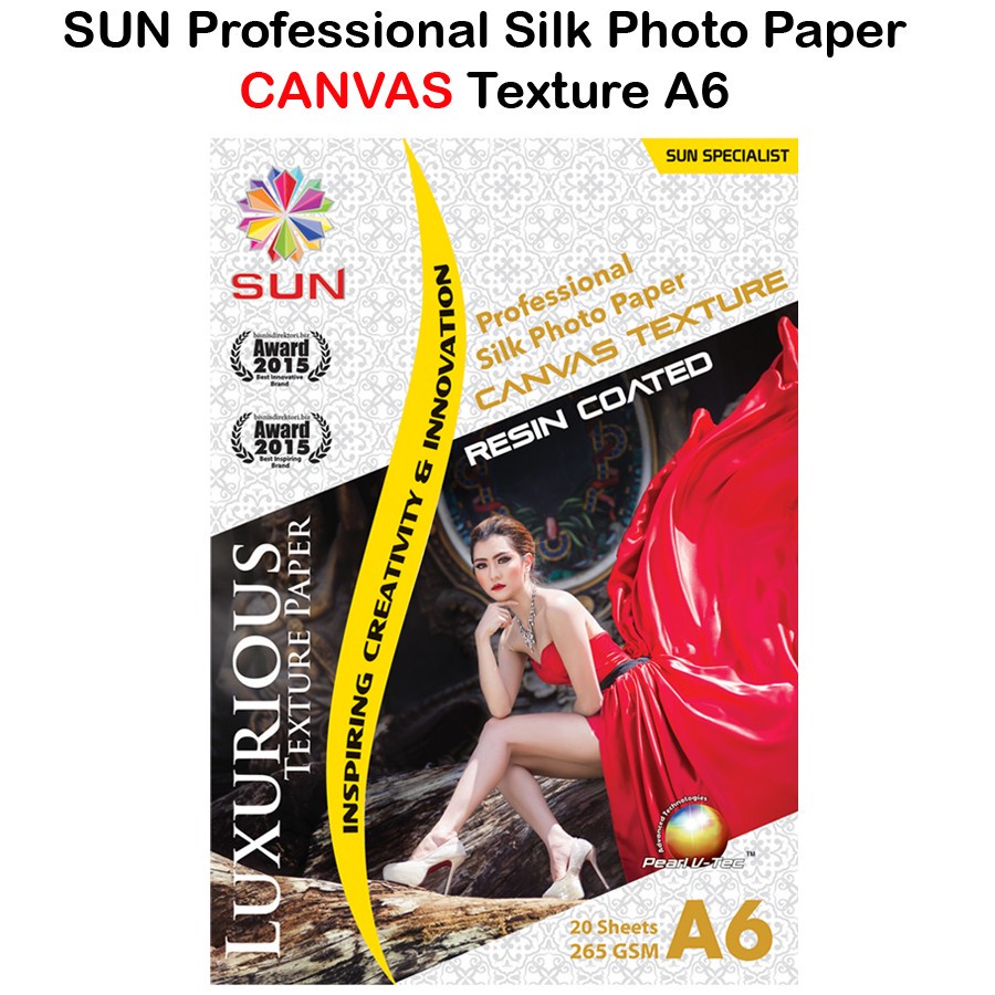 Kertas Foto Glossy / Silky A6 4R 5R Texture - SUN Professional Silk Photo Paper 265 4R, A6 , 5R - Motif Glossy, Pearl, Satin, Canvas