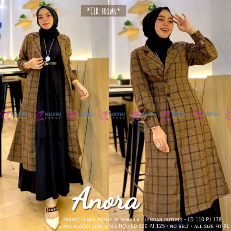 Ready anora dress cantik set outer premium ld 110 PB 138 no belt all size