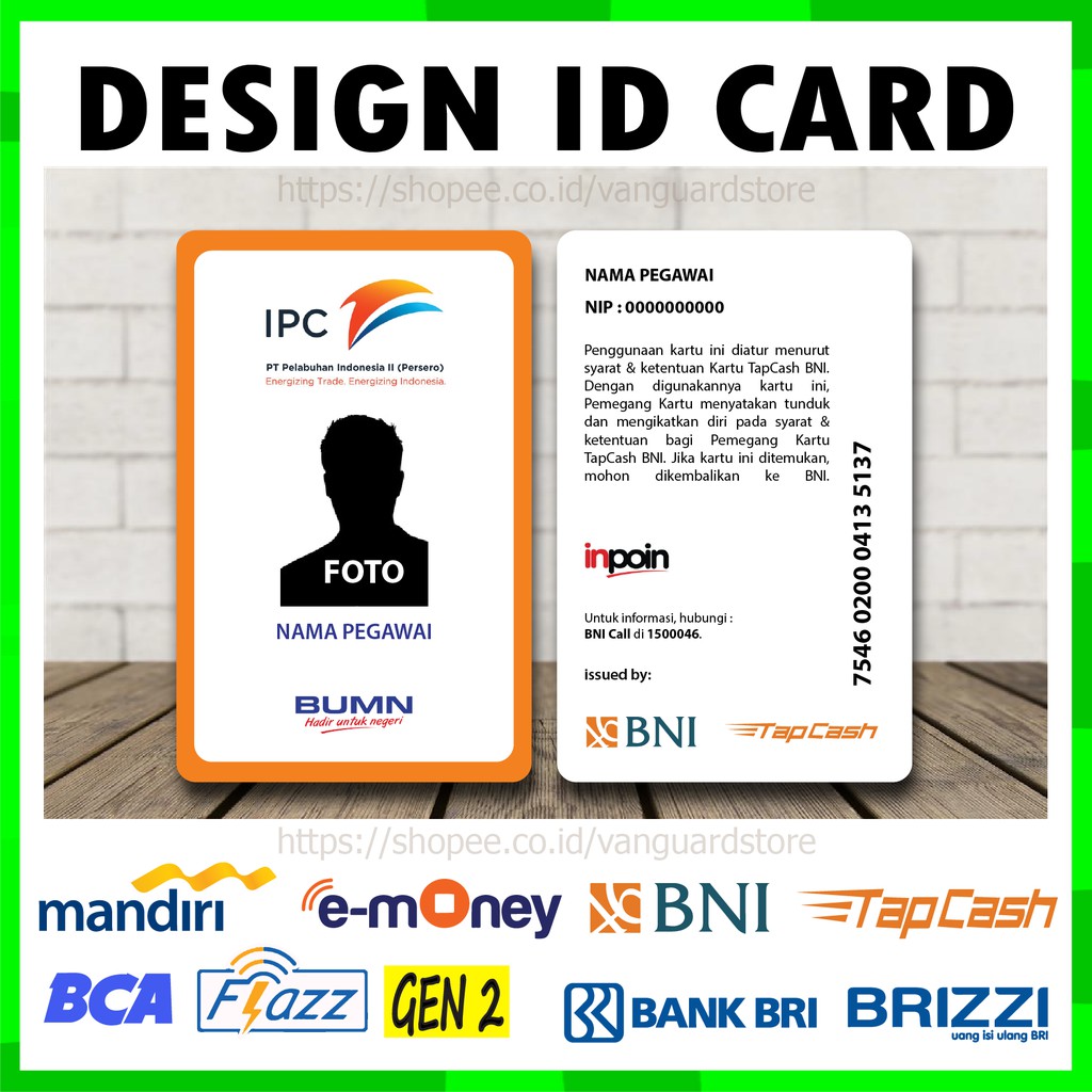 KARTU EMONEY ID CARD IPC KARTU ETOLL E MONEY MANDIRI FLAZZ BCA BRIZZI BRI TAPCASH BNI - 2 SISI