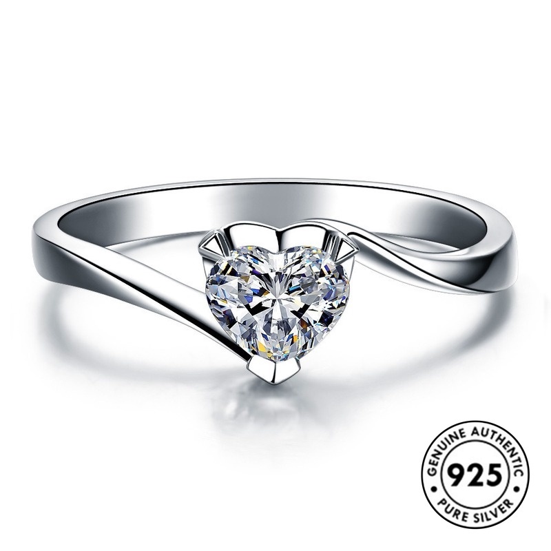 Cincin S925 Silver Bentuk Hati Aksen Berlian Gaya Klasik Untuk Wanita