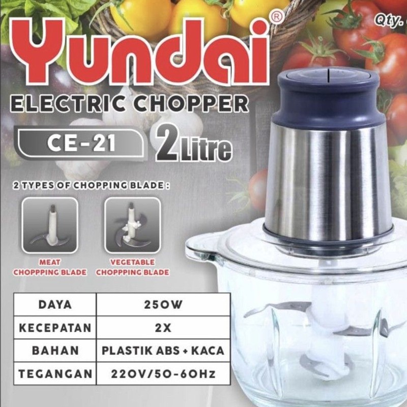 Food Processor YUNDAI CE-21 Chopper Elektrik Kaca Kapasitas 2 Liter