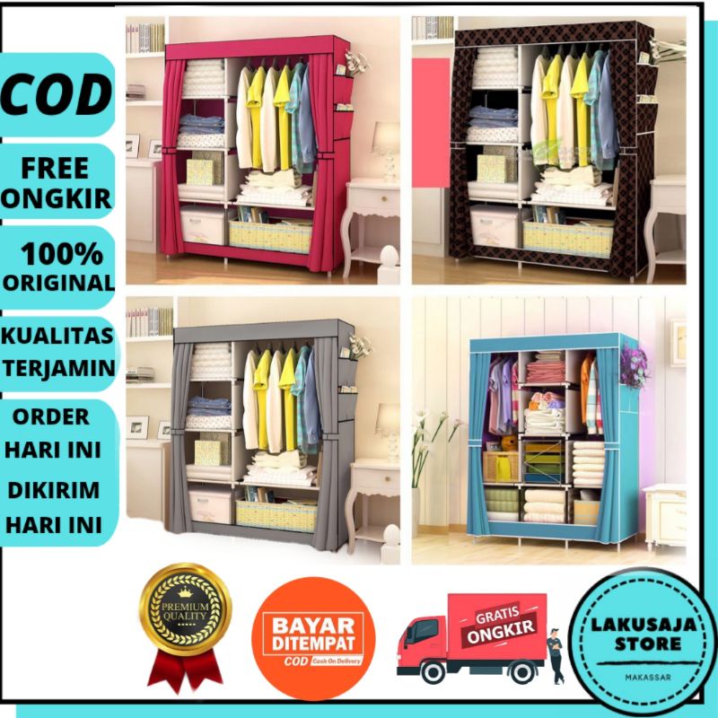 Rak Baju 2 Kolom Jumbo Rak Baju 2 Sisi Lipat Portable Karakter Lemari Pakaian Motif Besa Terbaru