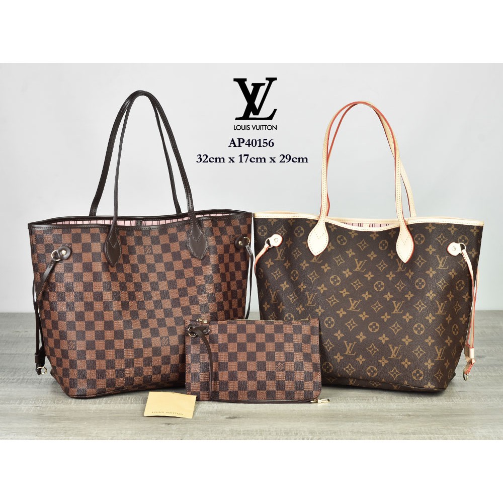 Tas LV Neverfull MM Canvas Pouch Rose Ballerine Semprem AP40156