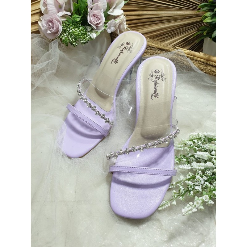 sandal tiara warna lilac cantik 7cm kaca