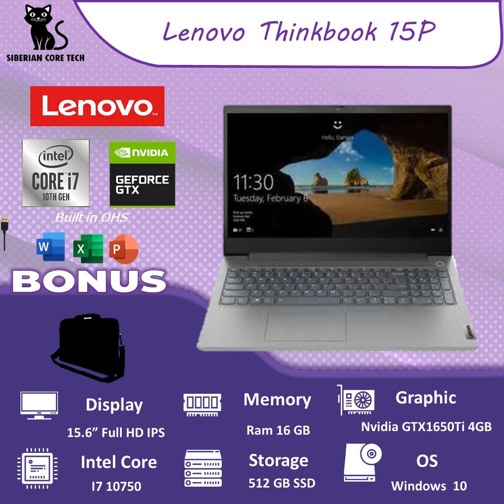 LENOVO THINKBOOK 15P I7 10750 16GB 512SSD GTX1650TI 4GB W10+OHS 15.6FHD IPS GRY -24ID