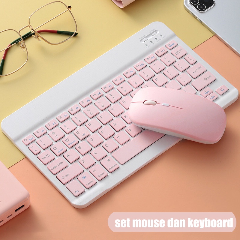 COD⭐Wireless Bluetooth Keyboard Mouse Set ringan portable keyboard mouse untuk ipad ios iphone Andro