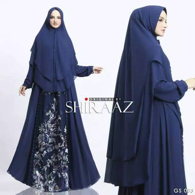 Gamis Muslimah Mewah Gaun Pesta Syari Shiraaz GS 083 Navy Busui Casual Party Dress