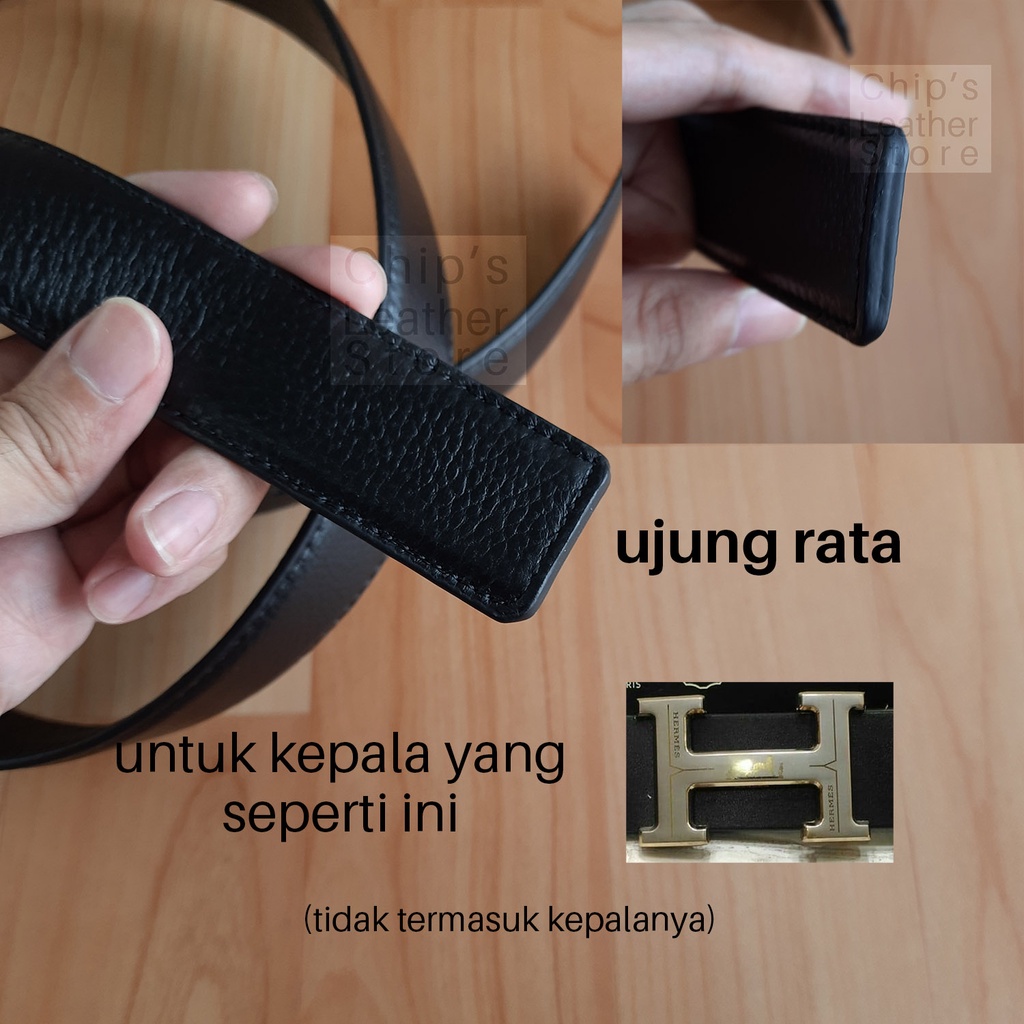 Tali Ikat Pinggang lebar 3; 3,5; 4 cm ujung rata untuk gesper Huruf H Kulit Asli (tidak termasuk ges