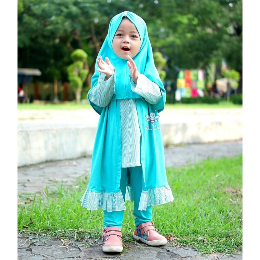 Setelan Baju Muslim Anak Perempuan - Pakian Muslim Anak Perempuan - Baju Kaos Anak Perempuan - Olive