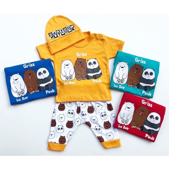 Setelan Baju Anak Bayi Laki Lucu Topi We Bare Bears