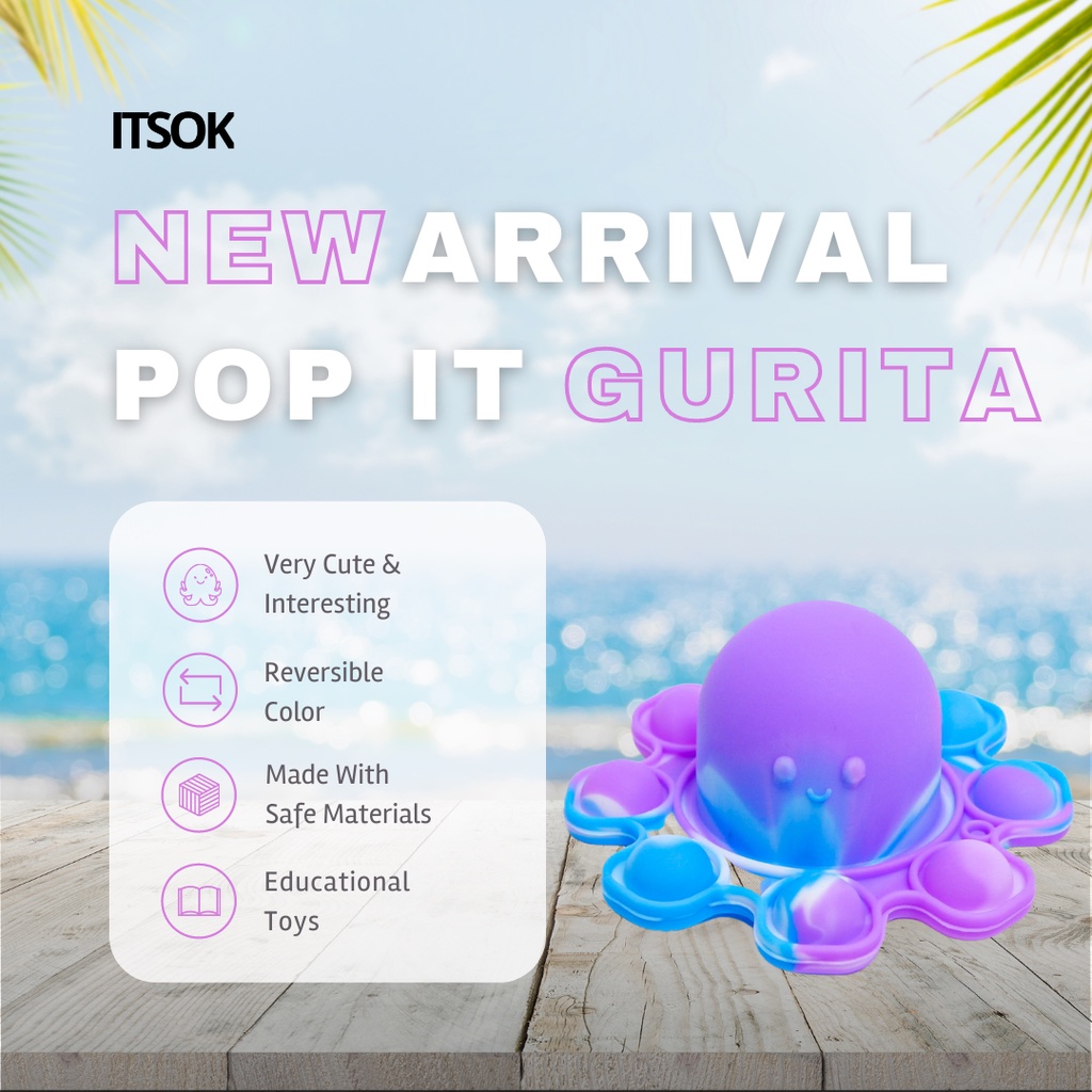 ITSOK Mainan gantungan POP IT GURITA octopus pop it bolak balik anti stres random warna