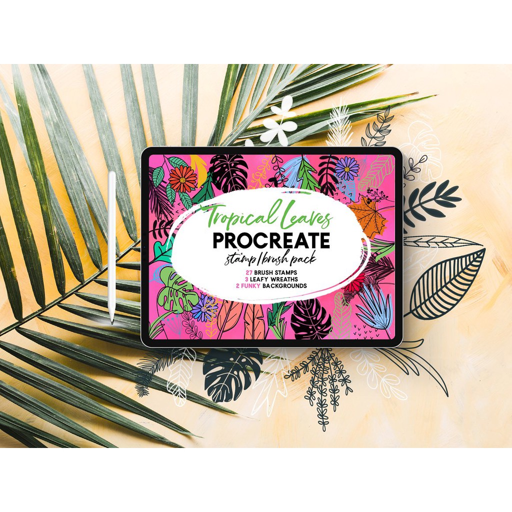 Procreate Brush - Tropical Leaves Stamps Procreate Deco Brush