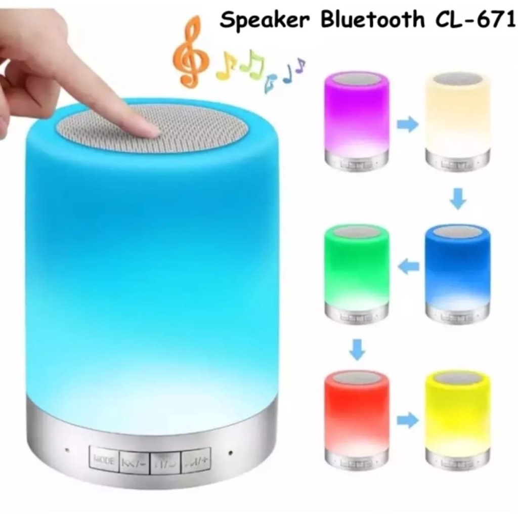 Speaker Wireless Bluetooth CL-671 Smart Touch Portable Lamp Support All Smartphone-Speker Salon Aktif Warna Random Murah Dengan LED Cahaya Lampu Tidur Compatible With Microsd Flashdisk RadioFM-Spiker CL 671 Mono Stereo Full Extra Bass Suara Jernih