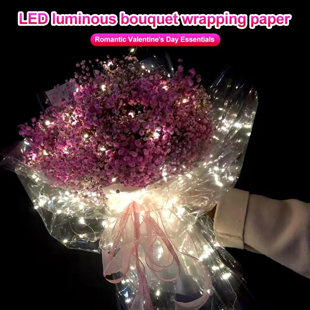 1Pc Transparent Luminous LED Light String Waterproof Flower DIY Bouquet Wrapping Paper / Valentine's Day