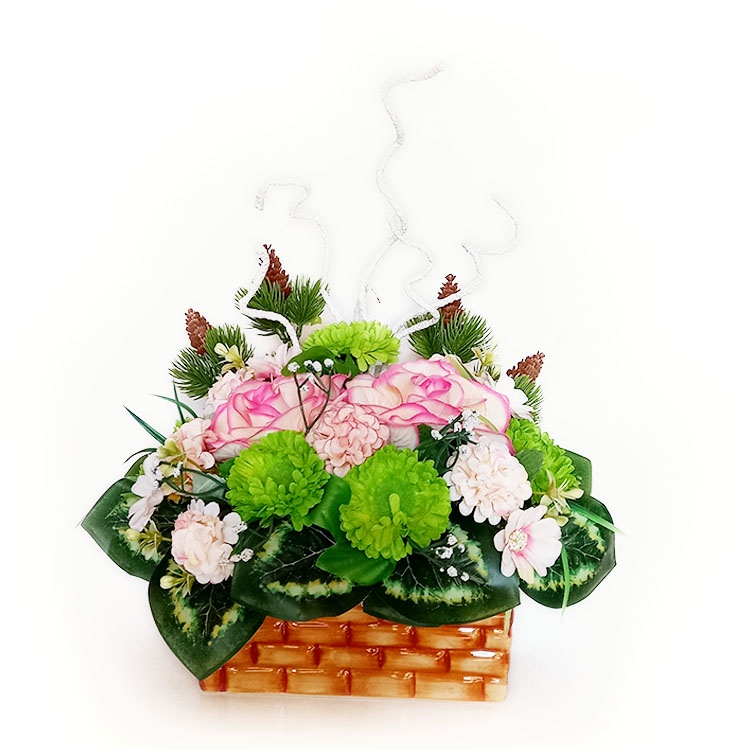 Vas bunga porselen motif kayu