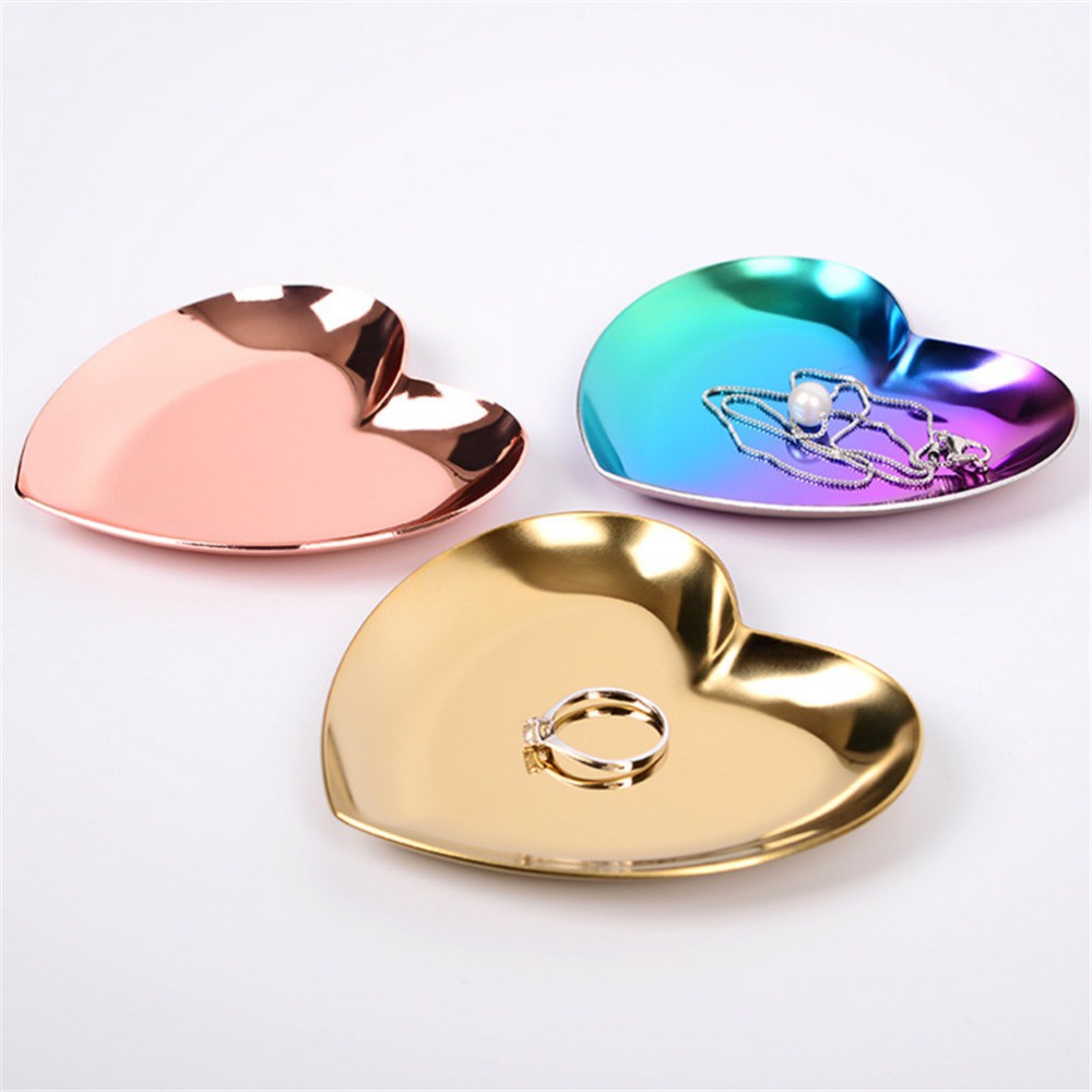 Heart Shaped Jewelry Serving Plate Metal Tray Storage Decoration Ornaments Arrange Fruit Tea Tray Home Decoration OWT