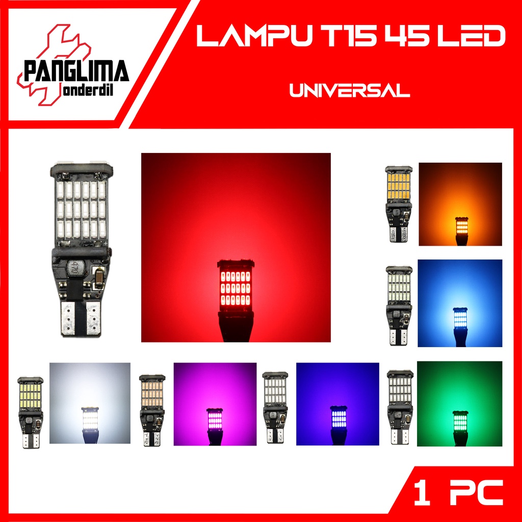 Lampu Canbus 45 LED Mata T10 T10 W16W Dajal Dajjal Super Bright &amp; Error Free Motor-Mobil Sein Sen Ritting Riting Mundur Senja Kabin Rem DC 12 Volt 5.5 Watt