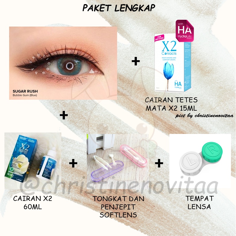 Paket Lengkap Softlens Sugar Rush by Exoticon 14.2mm (Normal) + Cairan X2 60 ml + Pinset + Tetes Mata X2 15 ml