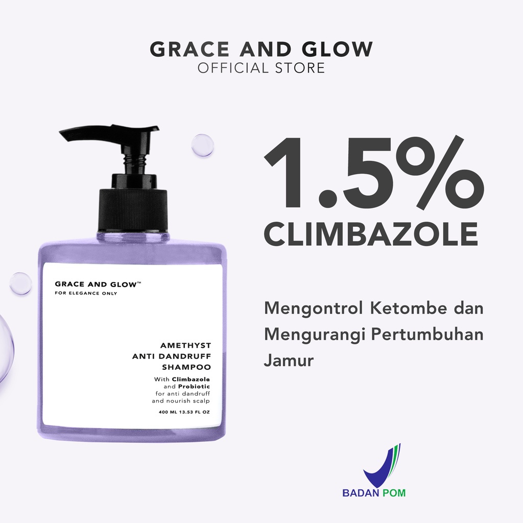 Grace and Glow Amethyst Anti Dandruff Shampoo 400 ml - Shampo Anti Ketombe with Climbazole【BPOM】