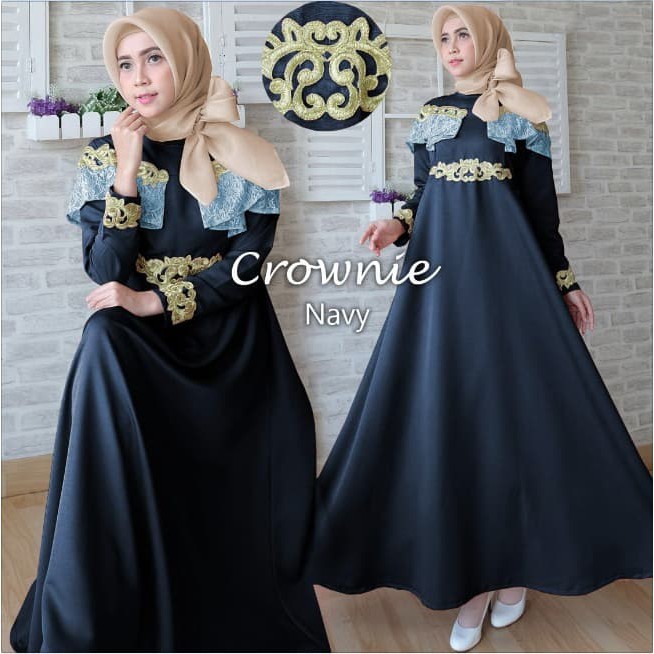 Tpw Baju Gamis Pesta Muslim Remaja Wisuda Adini Baloteli Brukat Warna Navy