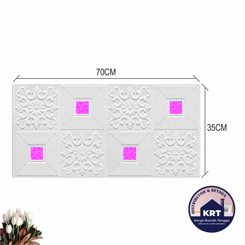 Murah Hemat Paket 10 Lembar Wallpaper Dinding 3D Foam Stiker Dinding Plafon Waterproof Kedap Suara-10 PCS KRISTAL PINK