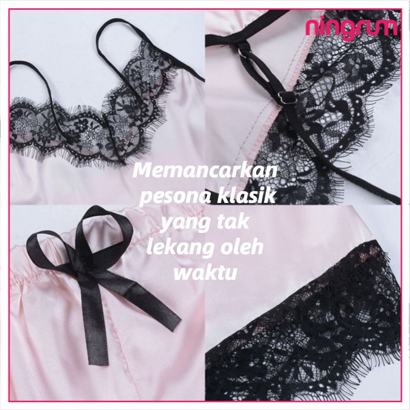 Ningrum Pakaian Dalam Wanita Lingerie Sexy Set Lingerie Celana Renda Seksi + Tank Top Set Baju Tidur Malam - 4021