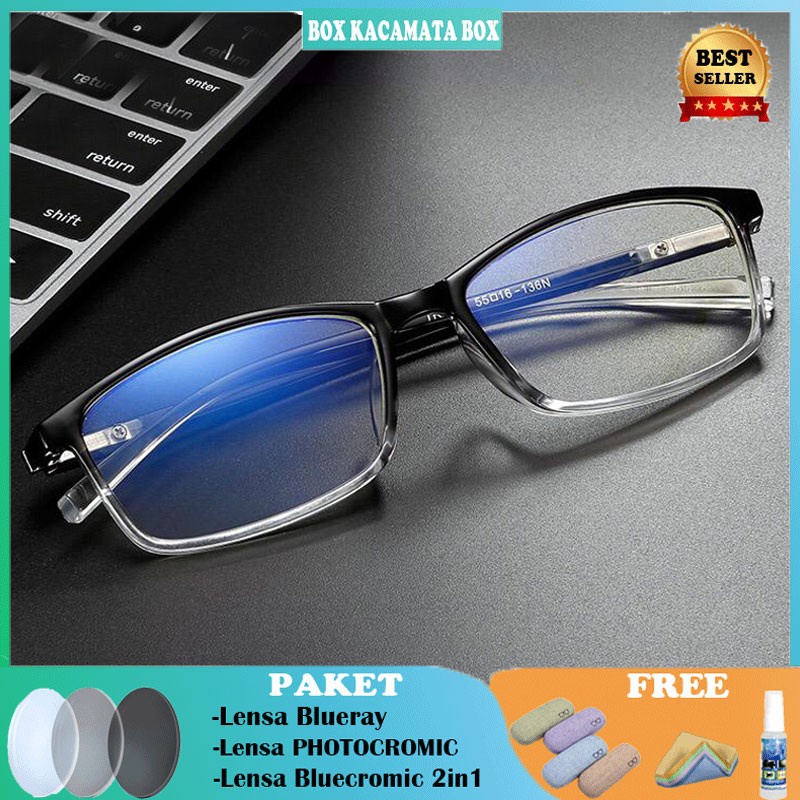 Kacamata FRAME+LENSA  minus Anti radiasi Blueray Photocromic Tr90 pria dan wanita FA 2821