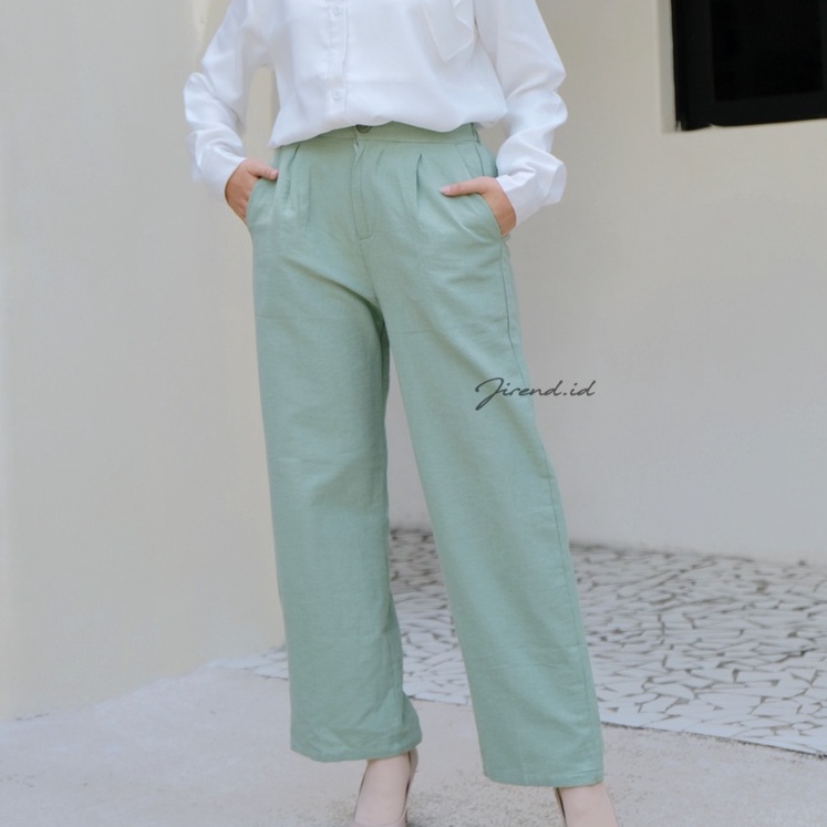 Celana Kulot Linen Kancing Resleting/ Kulot Pants Korean Linen Premium