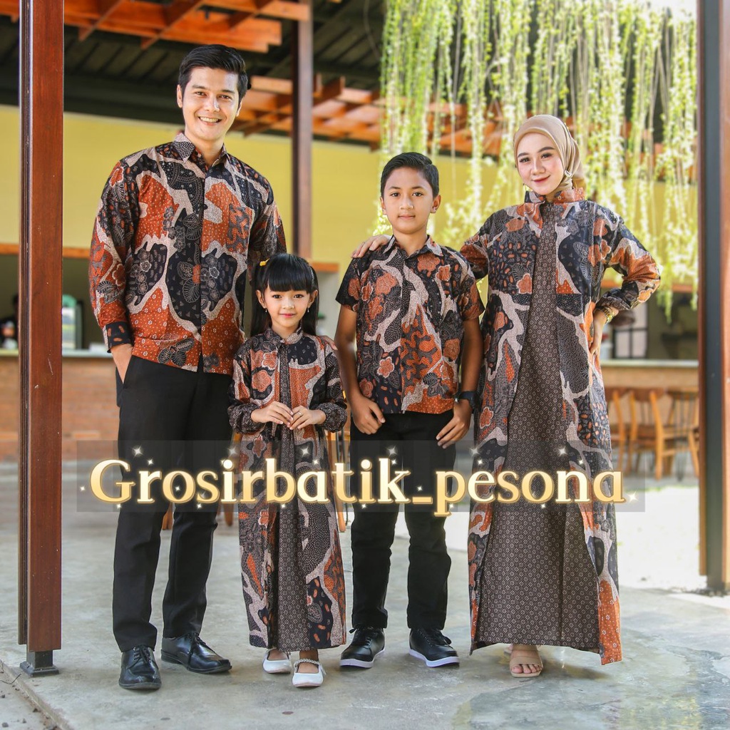 Baju Batik Couple Keluarga Set Seragam Sarimbit Modern Pasangan Suami Istri Atasan Kerja Dres Kemeja Blouse Batik Couple Ayah Dan Anak