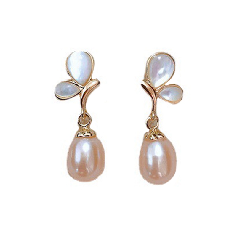 Anting Juntai Bentuk Kupu-Kupu Hias Mutiara Warna Pink Untuk Wanita Butterfly