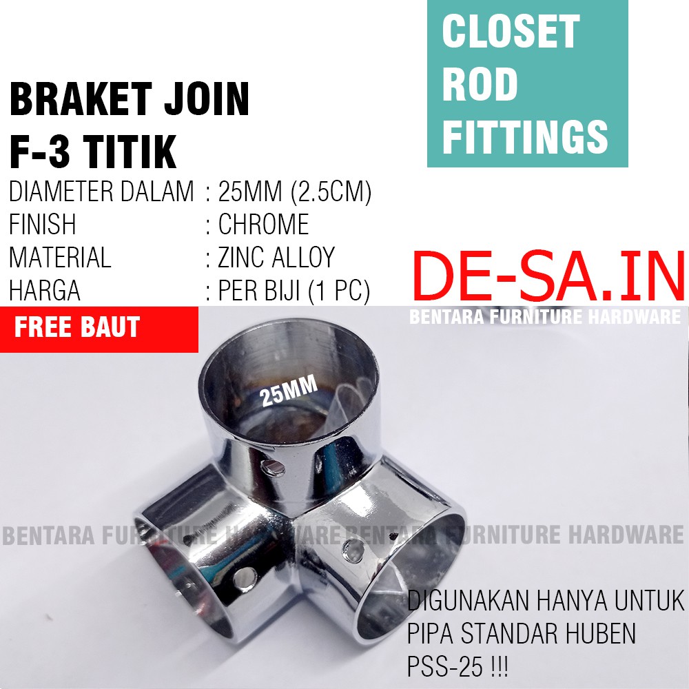 BRAKET F JOIN PIPA BULAT 1&quot; INCHI (25MM) - CONNECTING BRACKET JOINT ROD 3 LUBANG TITIK