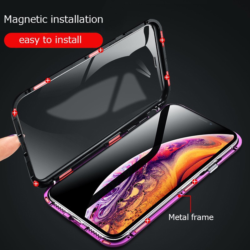 Magnetic Glass Case Untuk iPhone 7 6s 8 XS XR X MAX 8+ 7+ 6 Plus Kualitas Tinggi Magnetic Casing Back iphone 11 Cover