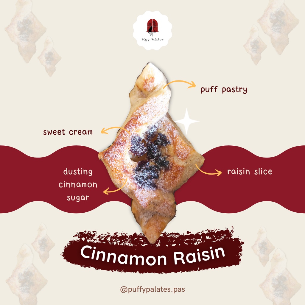 

Kue Cemilan Oleh-Oleh Puff Pastry Sweet Sensation by Puffy Palate's - Cinnamon Raisin