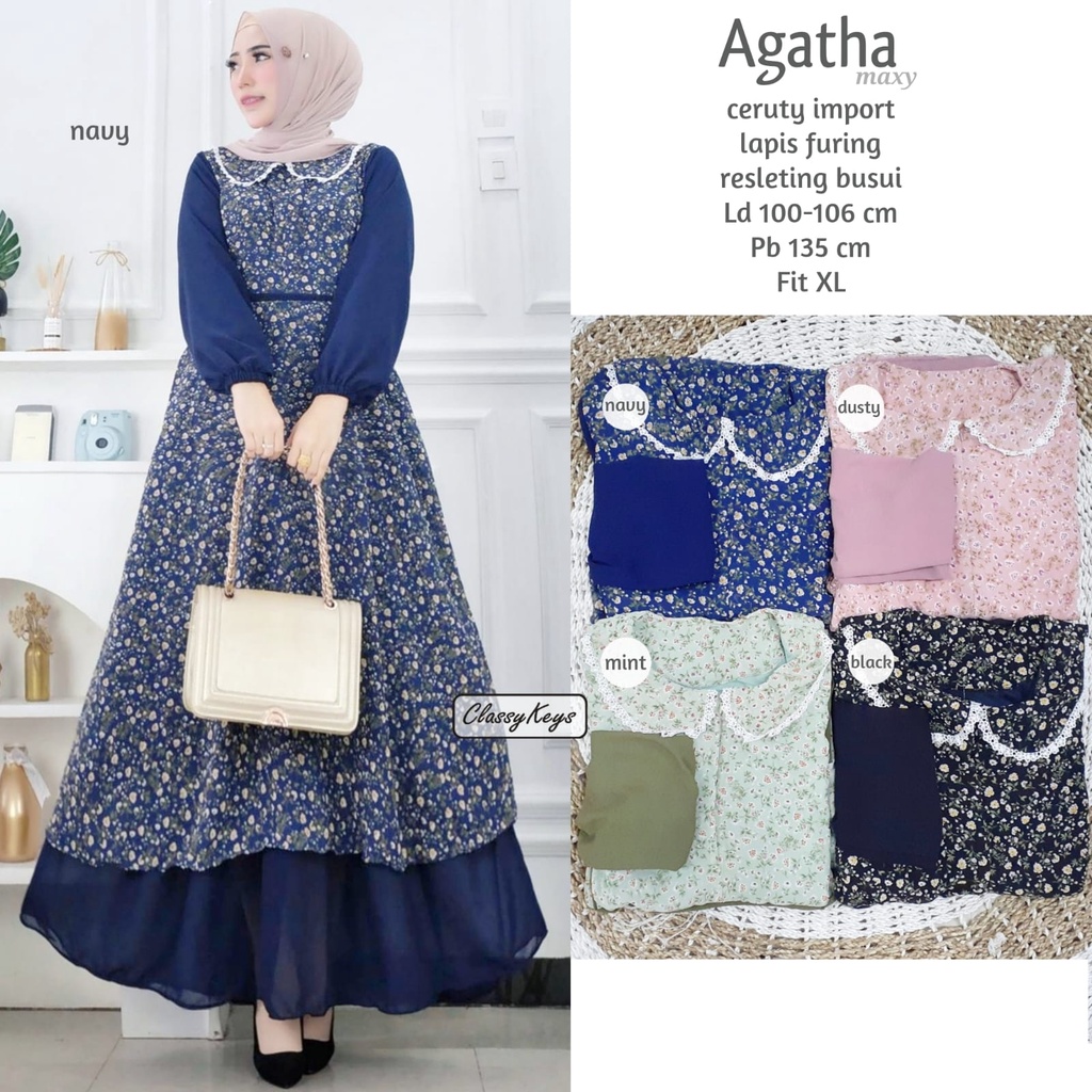 Agatha Navy Dress Gamis by Classy Keys