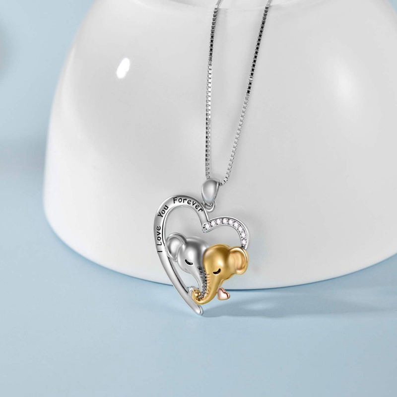 Kalung Rantai Bentuk Hewan Gajah Dan Hati Untuk Wanita