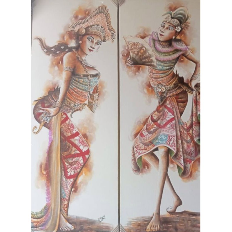 Sepasang lukisan penari tradisi bali bagus indah cantik
