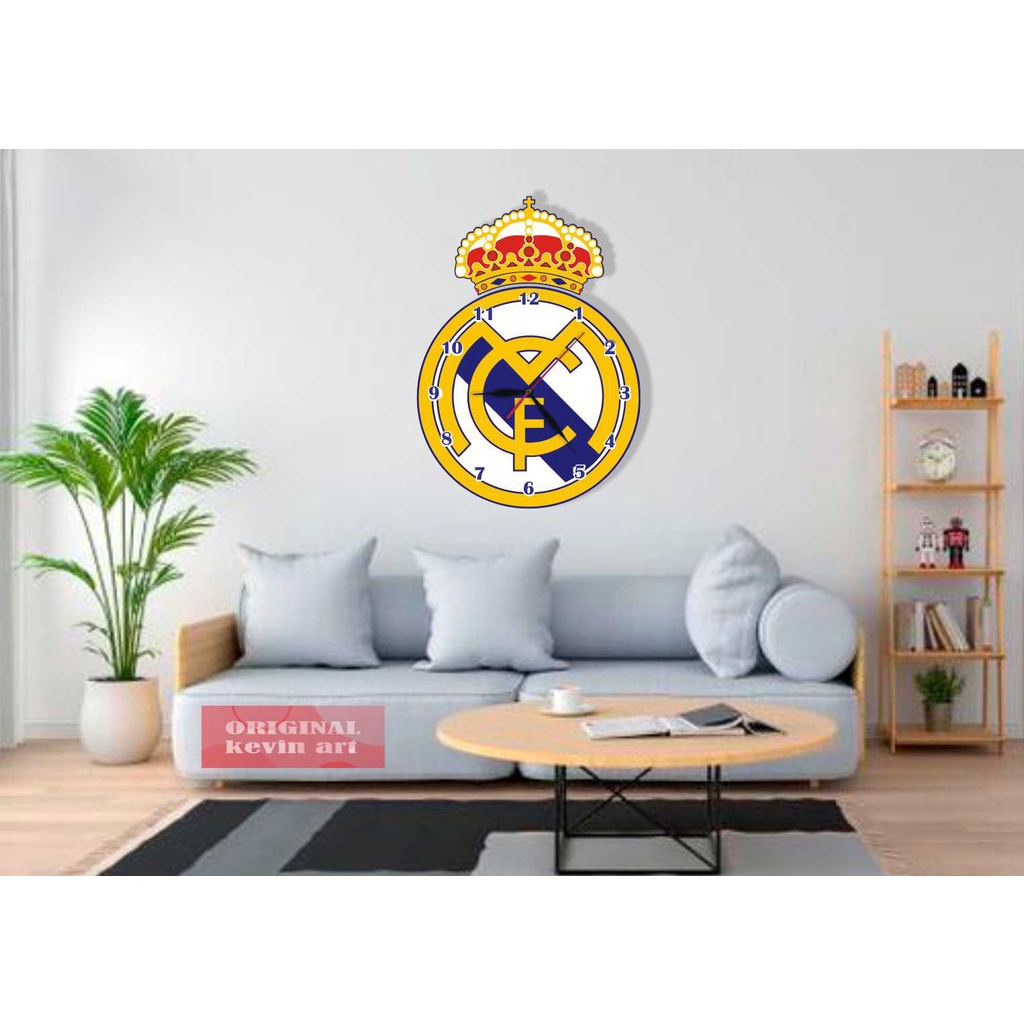 JAM DINDING KAYU UNIK BESAR MURAH GAMBAR LOGO REAL MADRID TERBARU