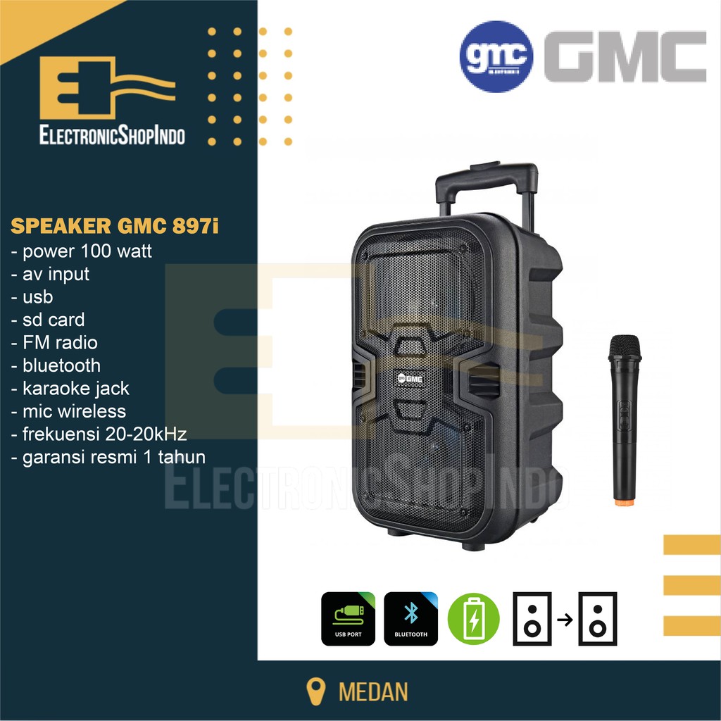 Speaker Portable GMC 897i Speaker Multimedia GMC 6.5" inch FREE MIC WIRELESS